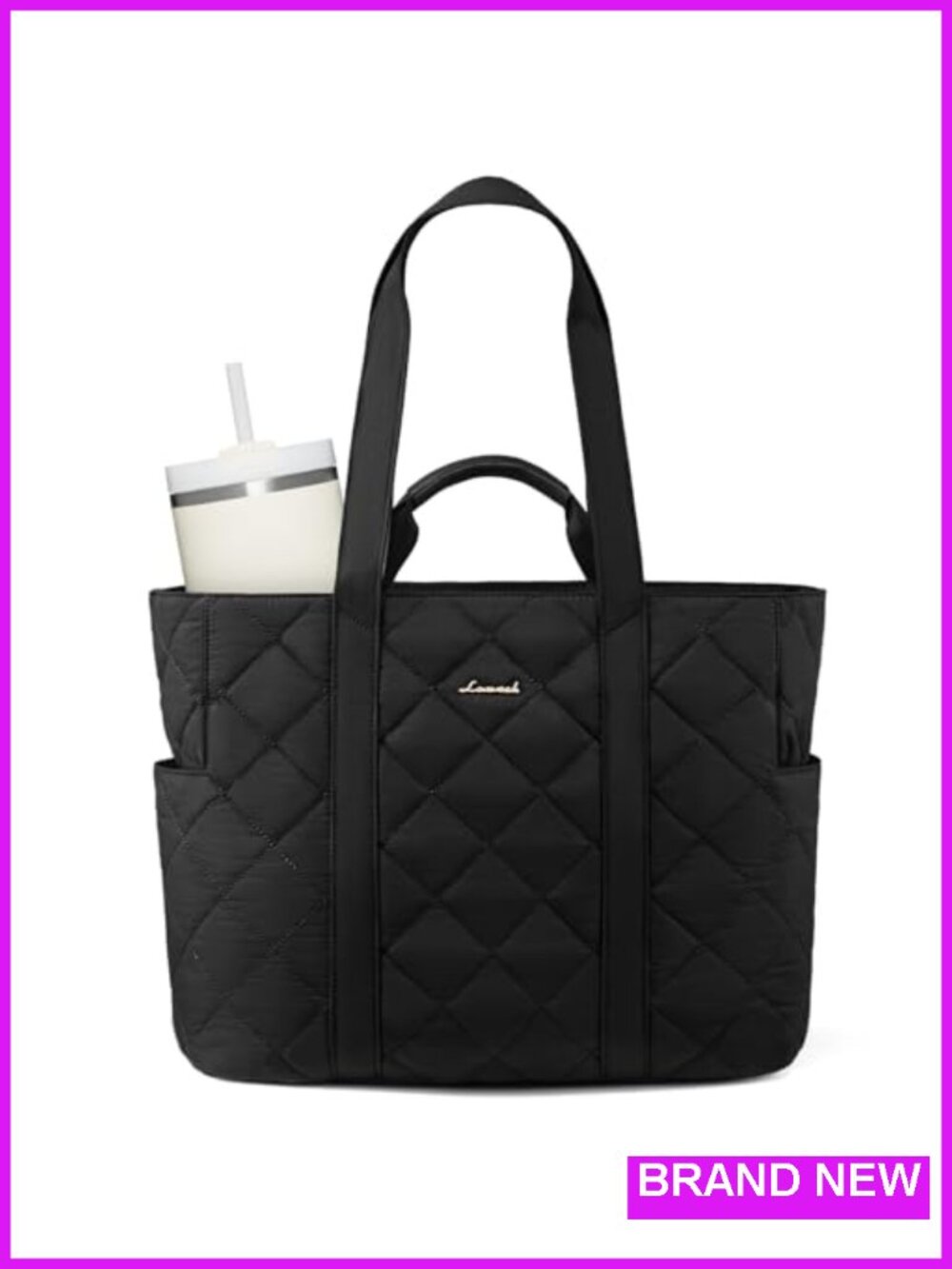 Lightweight Puffer Tote Bag with Multi-Pockets for Work Travel Gym